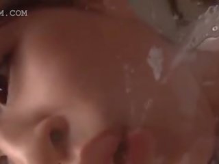 Delightful japanese teen swallowing and spitting super jizz